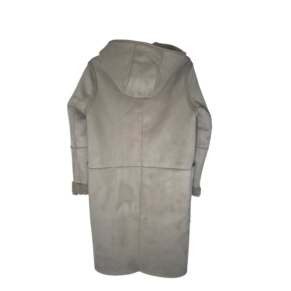 Zara Reversible Faux Shearling Long Hooded Coat Beige Size S - Picture 3 of 5